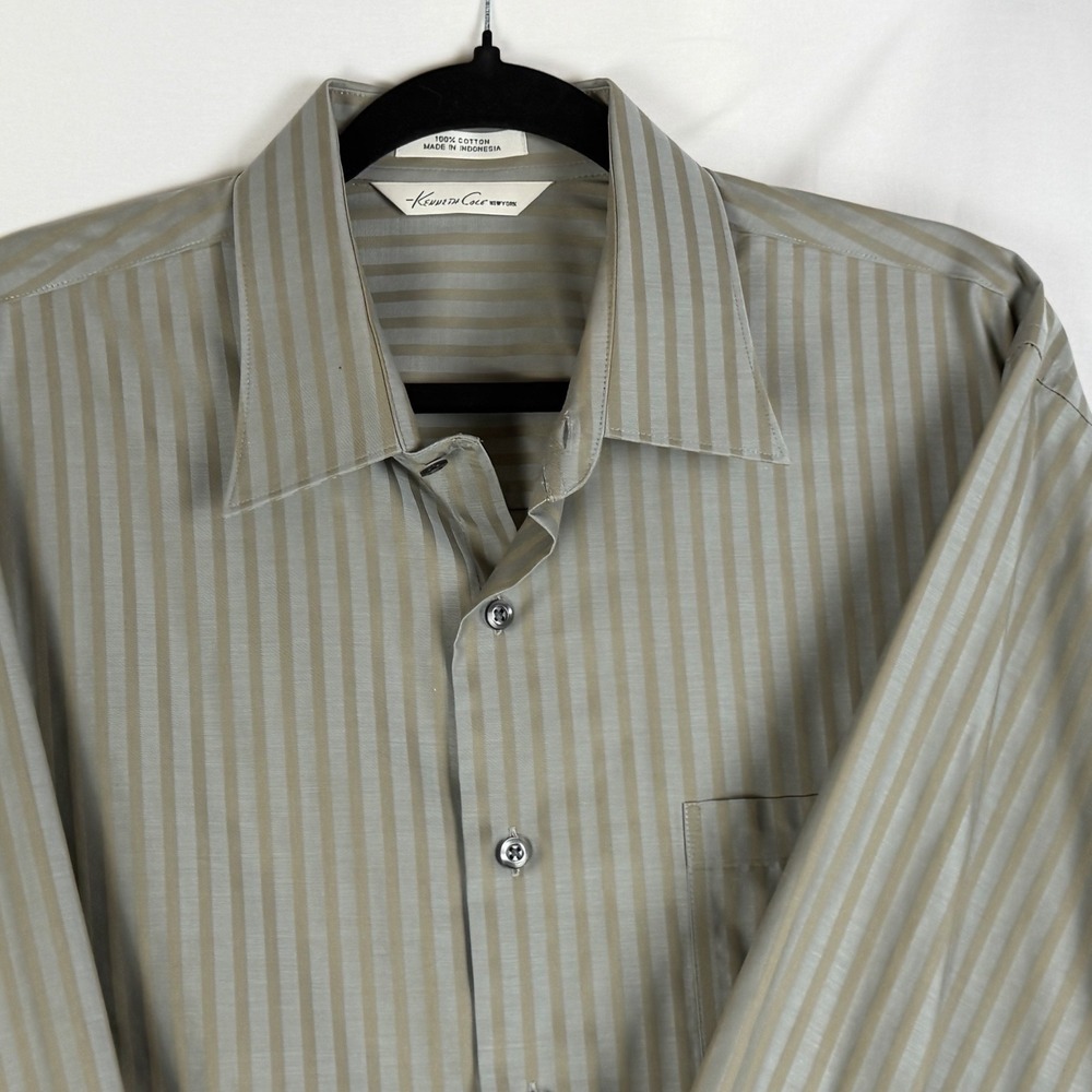 Kenneth Cole NY Non-Iron Dress Shirt Mensโ 17-31/32 Gray Stripe Long Sleeve